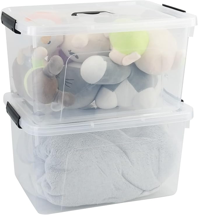 4-Pack 18 L Plastic Storage Box, Clear Latch Storage Bin with Lid | Clear Sturdy Plastic, Secure Side Latch Clips, Dustproof Sealed Lid