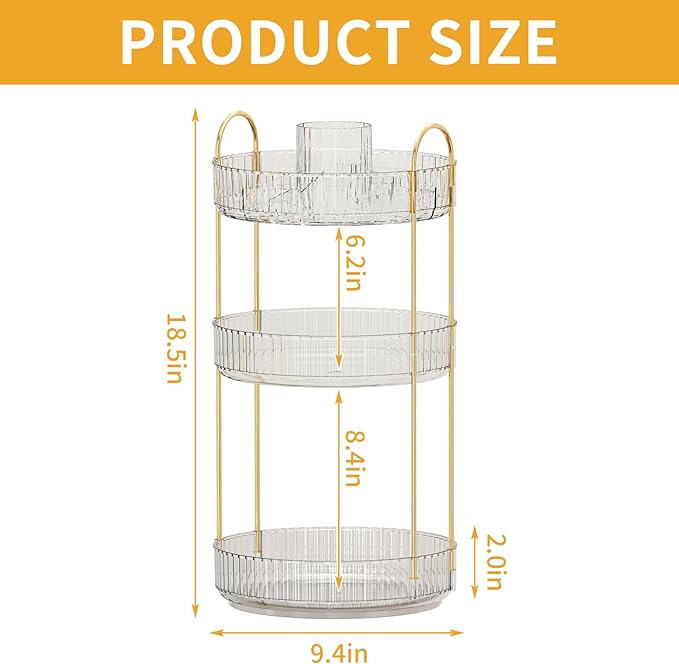 360° Rotating Makeup Organizer, Large-Capacity Skincare Make Up Storage 3 Tier Perfume Organizers Cosmetic Dresser Organizer with Makeup Brush Holder, Fits Bedroom, Bathroom, Vanity Shelf Countertop