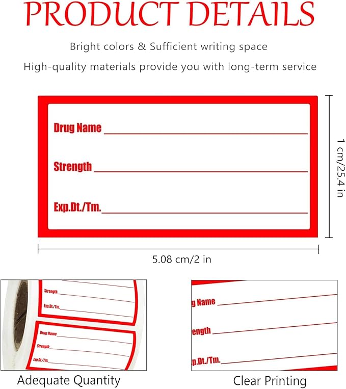 Drug Name Label Stickers 1x2 Inch for Pharmacy Veterinary Medication | Prescription Drug Usage & Strength Labels - Veterinary Instruction & Doctor Reminder Stickers for Medical Containers