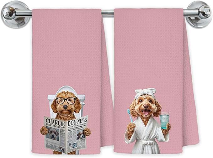 Funny Poodle Bathroom Hand Towels, Poodle Gifts, Dog Bathroom Decor, Funny Dog Hand Towels for Bath Room Washroom Restroom, 16x24 Inch Set of 2