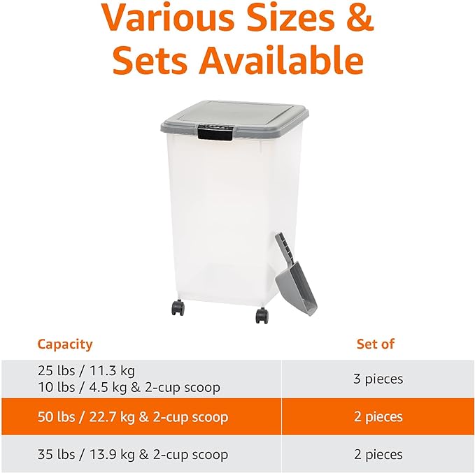 Amazon Basics Airtight Pet Food Storage Container with Scoop, BPA Free, Removable Wheels, 69 QT, Gray
