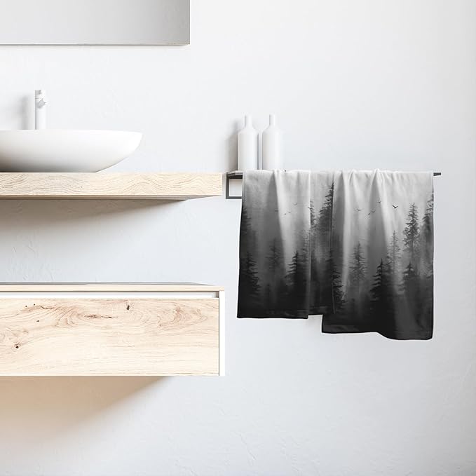 Giwawa Black Misty Forest Hand Towels Set of 2 Mountain Woodland Soft Absorbent Face Bath Towel Dish Towel Bathroom Kitchen Towel Decor Gift