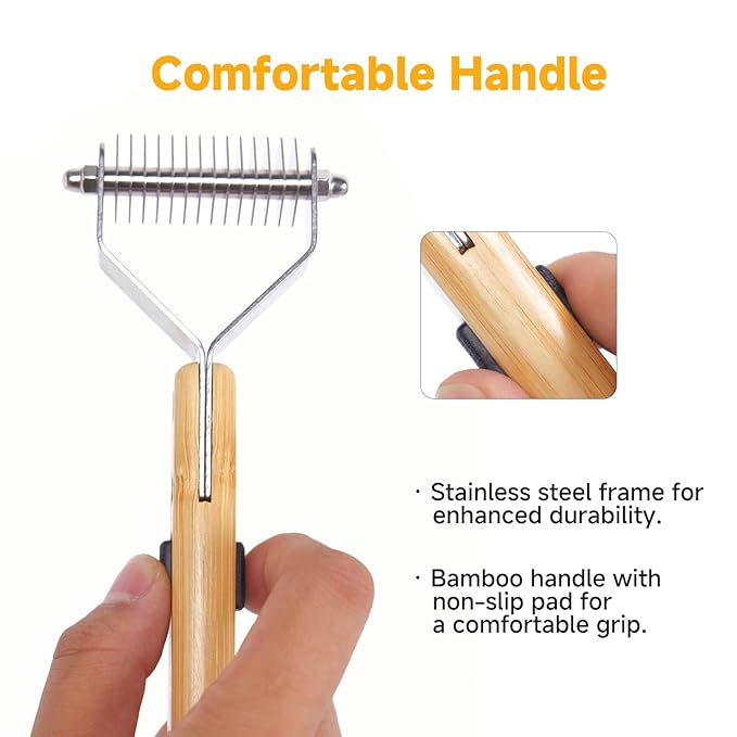 Bamboo 4-in-1 Cat Brush for Long Haired Cats, Professional Cat & Dog Deshedding Comb, Undercoat Rake Dematting Tool for Matting & Shedding, Complete Pet Grooming Kit for Indoor Cats