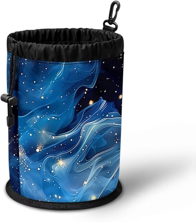 Clothespin Bag Holder Outside, Starry Sky Fluid Pattern Hanging Clothes Pin Bag with Drawstring Closure,Large-Capacity Clothespin Storage Organizer with Hooks