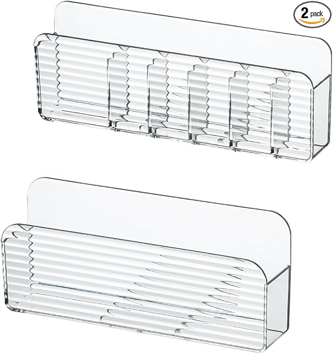 Bathroom Medicine Cabinet Organizer Set, Small Narrow Compact Shelves Holder Compartments for Lipstick, Facial Mask, 2 Pcs Trays for Cabinet Wall, Vanity - Clear