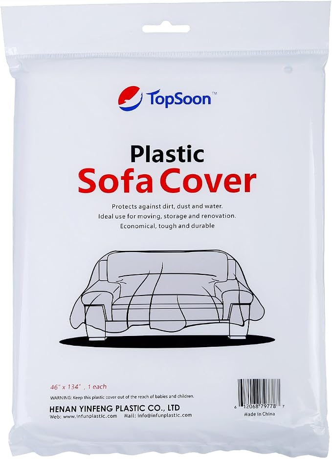 TopSoon Plastic Sofa Bag Clear Couch Cover,Moving & Storage Sofa Bag, Dust-Proof Waterproof Plastic Furniture Cover,134-Inch Long by 46-Inch Wide