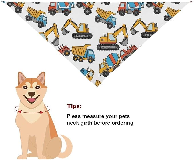 Summer Breathable Scarf for Small, Medium, Large Dogs Excavators Cars Construction Tractor and Cats, Washable Handkerchief with Adjustable Design