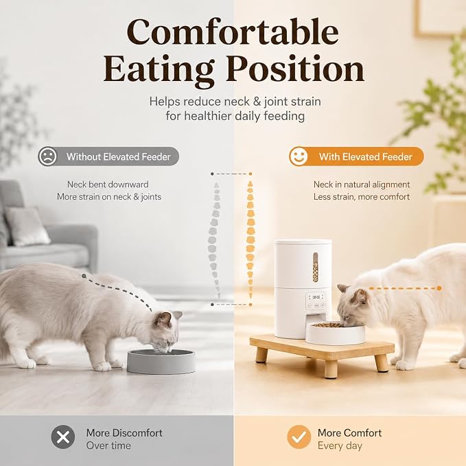 Solid Wood Cat Feeder Stand, Elevated Cat Bowl Holder for Automatic Feeder & Traditional Bowl, Ergonomic Raised Feeding Station to Relieve Spine & Joint Pressure Standard