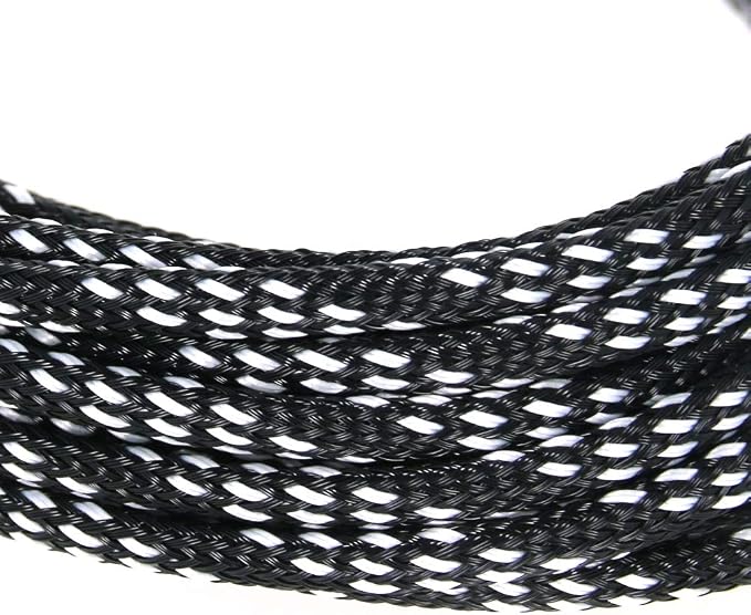 Heyiarbeit 10m/32.8ft PET Expandable Braid Cable Sleeving Flexible Wire Mesh Sleeve Black and White 4mm