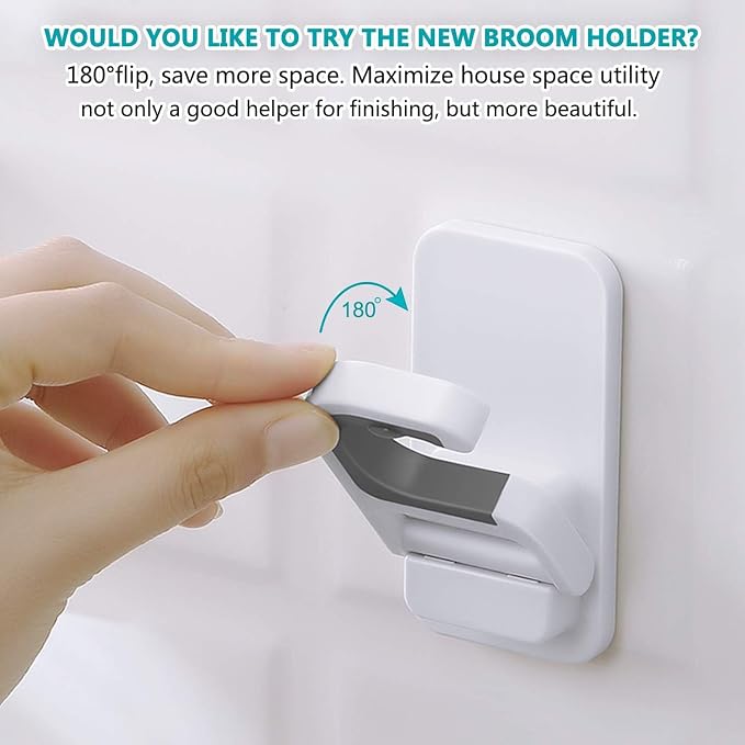 2 Pack Mop Broom Holder for Bathroom Kitchen Office (White)