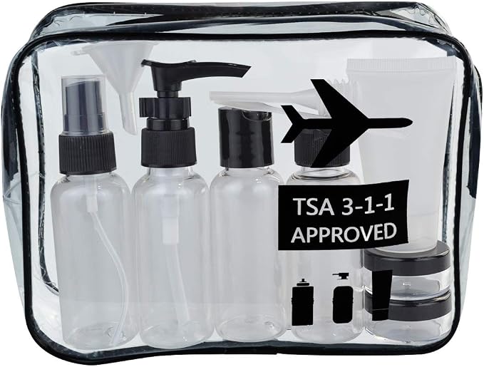 Wobe Travel Bottles and TSA Approved Toiletry Bag, Clear Quart Size with Leak-Proof Travel Containers Set Makeup Bag Accessories for Liquids Carry-On Luggage Compliant for Airplaine
