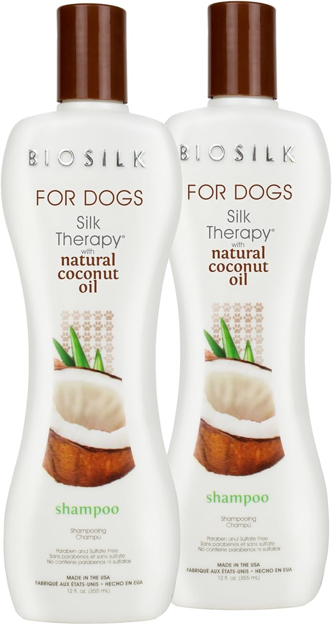 BioSilk for Dogs Silk Therapy Shampoo with Natural Coconut Oil, Moisturizing Dog Shampoo, Sulfate and Paraben Free, pH Balanced Specifically for Dogs, Made in USA, 12 Fl Oz - 2 Pack