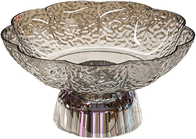 Fruit Bowl Pedestal Bowl Footed Wedding Fruit Stand Multipurpose Storage Organizer for Kitchen Counter Snack Bread Dessert, C Gray and Silver