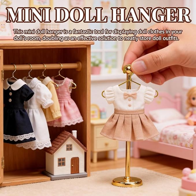 5 Pcs Wood Mini Pet Hanger 4.9x3.9 Pet Clothing Hanger with Clip Hook Miniature Clothes Hangers Tiny Dog Clothes Rack Mini Display Clothing Rack for Bedroom Living Room Shower Supplies