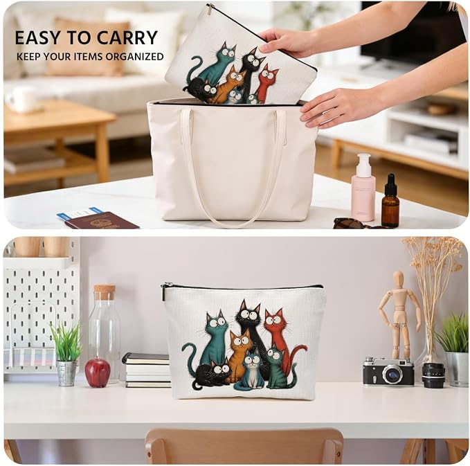 JIUWEIHU Cute Cat Makeup Bag Cats Gifts Cosmetic Bag Travel Toiletry Bags | Toiletry Organizer Pouch Christmas Birthday Gifts for Women Mom Girls Sisters Daughters Friends Cats Lover Pet Owner