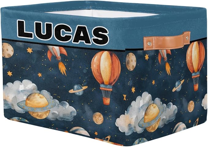 Custom Rectangular Baby Storage Basket, Kids Toys Bin, Books Shelf Basket, Clothes Towel Storage Bin for Nursery, Gift Basket, Pet Basket, Hot Air Balloon Cloud Planet Cartoon