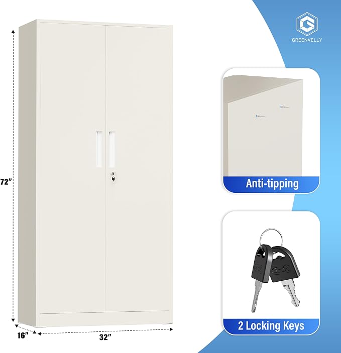 Greenvelly Metal Storage Cabinet with Doors and Shelves, 72" Inch Locking Metal Cabinet,Garage Storage Cabinet for Garage Office School Warehouse (Gray)