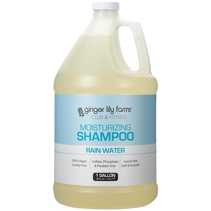 Ginger Lily Farms Club & Fitness Moisturizing Shampoo for All Hair Types, 100% Vegan & Cruelty-Free, Rain Water Scent, 1 Gallon (Pack of 4)