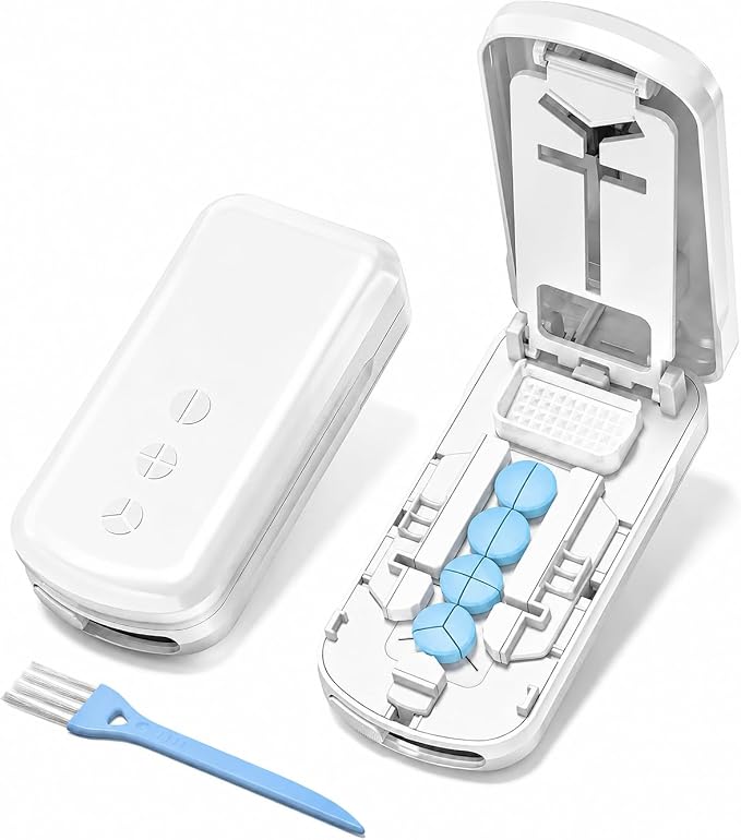 Pill Cutter | Pill Splitter for Small or Large Pills | Design in The USA| Cuts Vitamins |- Adjustable Splitter Easy to Clean, Safe for Seniors, Kids, Pets (Beige)