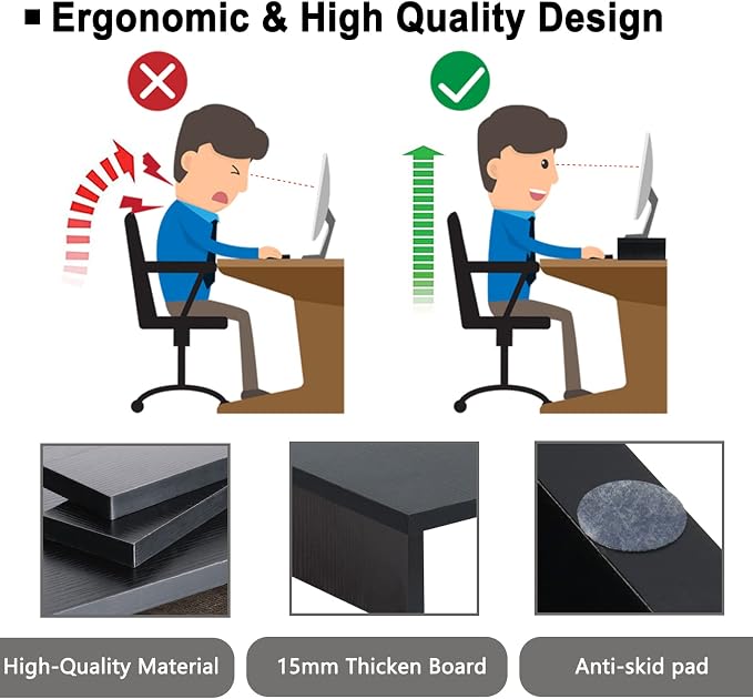 TEAMIX 2-Pack Monitor Stand Riser 20 inch, Wood Desk Computer Shelf, Black | For 2 Monitors, Laptop, Printer, TV, PC Tower, Full Keyboard Storage Underneath, Desk Organizer for Home Office, Gaming Setup