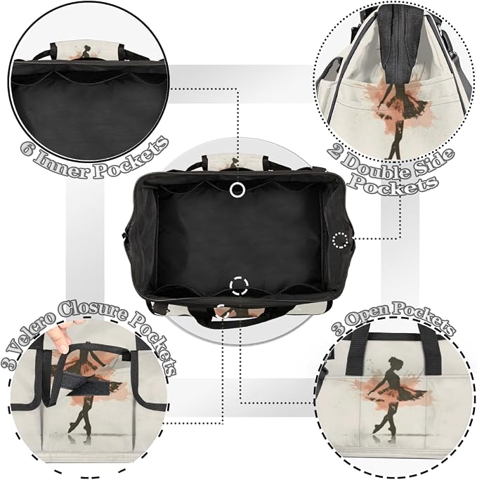 Dance Ballet Heavy Duty Tool Bag 14.8 Inch Ballerina Portable Soft Tool Box Organizer Storage with Adjustable Shoulder Strap