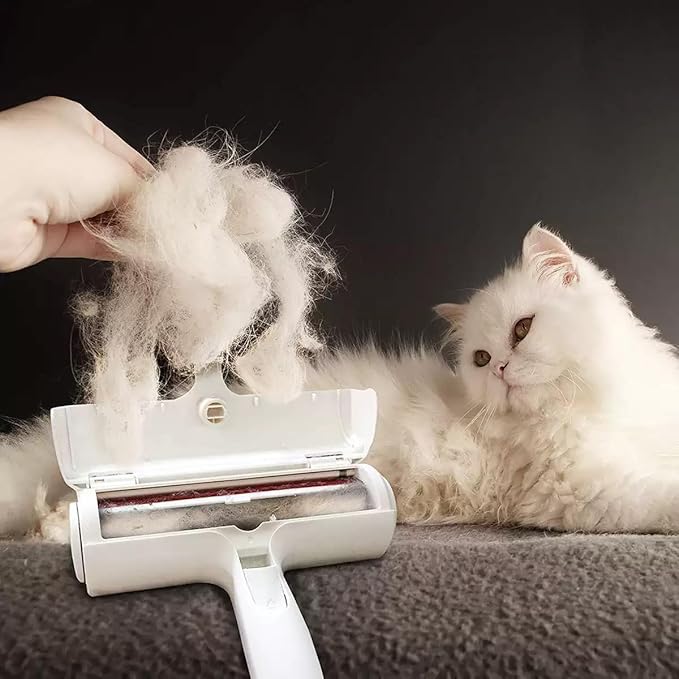 Pet Hair Remover Roller - Reusable Lint Roller for Dog & Cat Hair on Furniture, Couch, Carpet, Clothing - Eco-Friendly Portable Fur Remover Tool - Manual Operation - Plastic - White