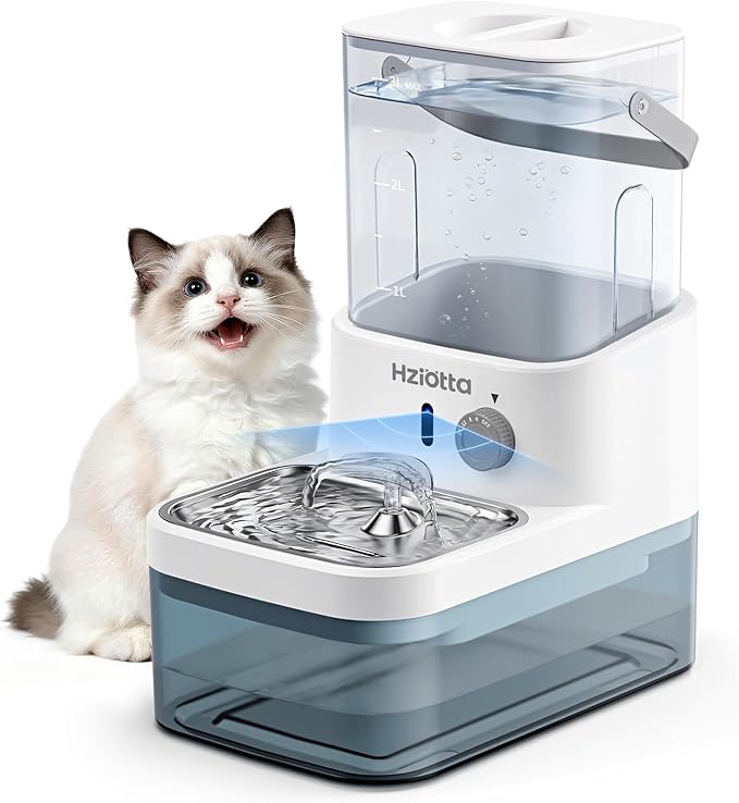 Wastewater Separation Cat Water Fountain No Filter, Stainless Steel Pet Water Fountain with Radar Sensing, Wireless Cat Fountains for Drinking, No Pump, Totally 5.7L, 30db Low Noise