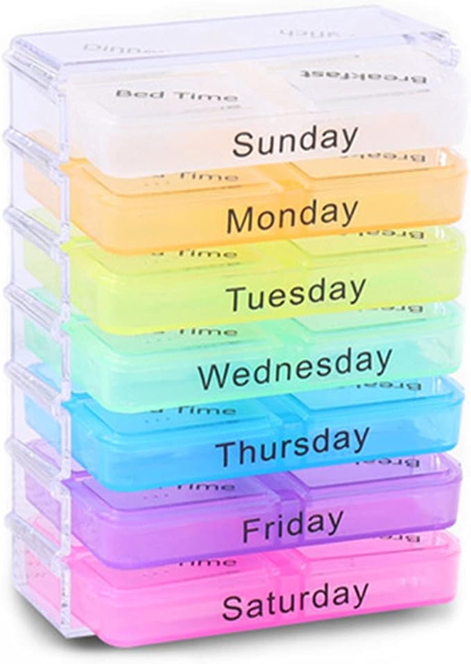 Pill Organizer 4 Times a Day Portable Travel Pill Box 7 Days with Moisture-Proof Design and Large Compartments Separable Large Pill Box to Hold Pills Vitamins Fish Oil Supplements