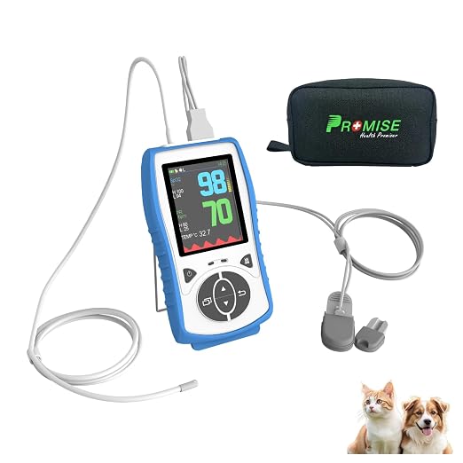 Vet Handheld Monitor with 2.8" LCD, Pet Vital Signs Monitor for SpO2 / Heart Rate/TEMP, Rechargeable Battery - Veterinary Use for Dogs, Cats, Horses etc. (Bundle with Pouch)