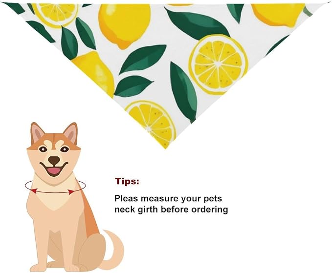 Summer Breathable Scarf for Small, Medium, Large Dogs Yellow Lemon and Cats, Washable Handkerchief with Adjustable Design