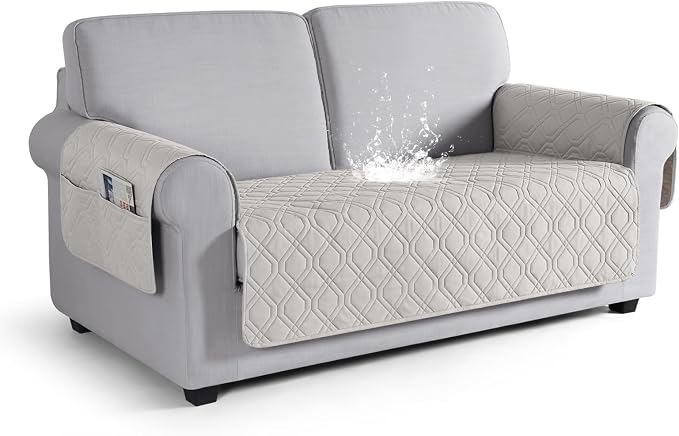VANSOFY Waterproof Loveseat Couch Cover for Pets, Off White, 54" | Non-Slip, Washable, Utility Pockets, Pet Friendly, Furniture Protector Slipcover for 2 Cushion Plus Couch