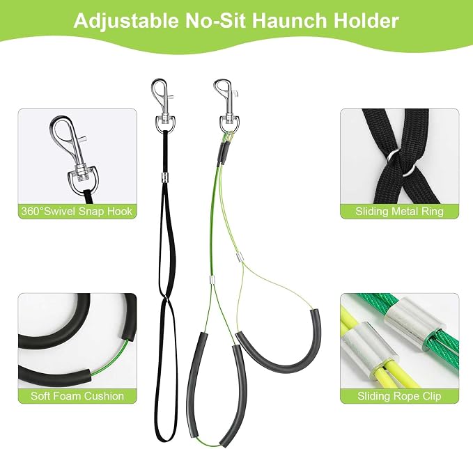 Dog Grooming Table Arm with Hammock, Adjustable Height 26"-40" Heavy Duty Grooming Arm for Dogs, No-Sit Haunch Holders & Loop Noose for Small Medium Dogs at Home or Salon