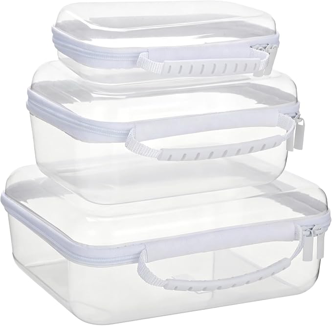 3 PCS Clear Hard Shell Zipper Cases, Transparent PET Storage Boxes for Makeup, Toiletry and Travel, Portable Waterproof Organizer Bins, Clear Cosmetic Storage Case Set for Daily Use