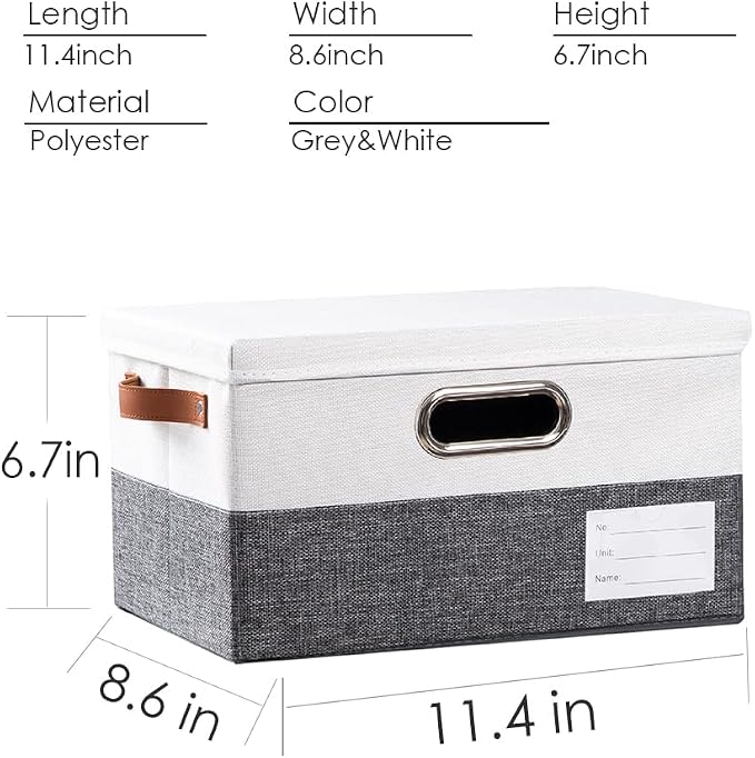 Storage Bins with Lids [3-Pack] Linen Fabric Foldable Storage Boxes Organizer Containers Baskets Cube with Cover for Bedroom Closet Office Grey&White（11.4X8.6X6.7