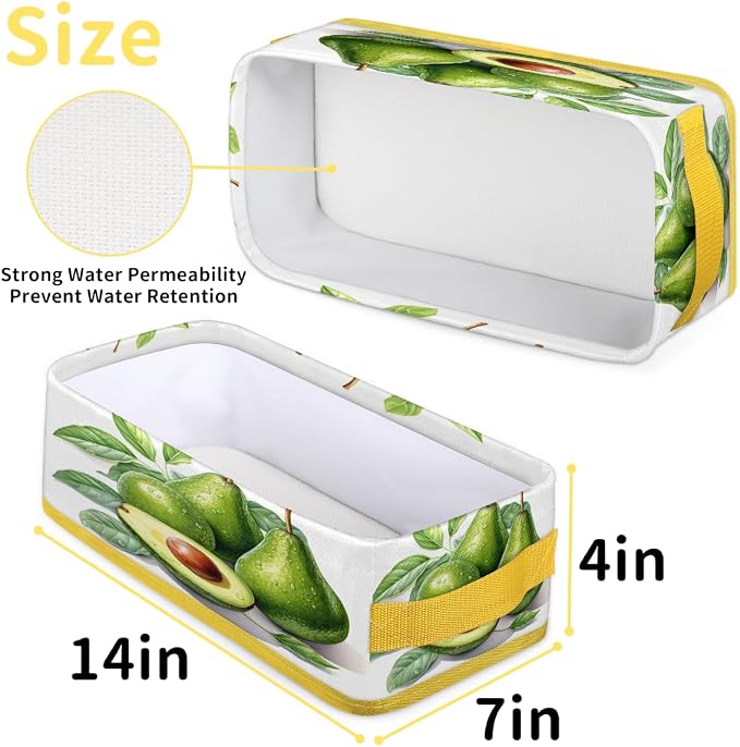 Green Avocado Pattern Bathroom Storage Basket Waterproof Foldable Storage Bins with Handles Decorative Toilet Paper Storage Basket for Organizing for House Bathroom Toiletries