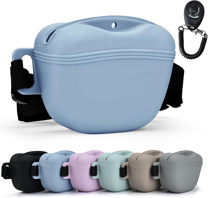 Silicone Dog Treat Pouch with Training Clicker | Upgraded Magnetic Closure, 1.6 Cup Capacity, Food-Grade Silicone, Easy Cleaning, Adjustable Belt for Training and Walking