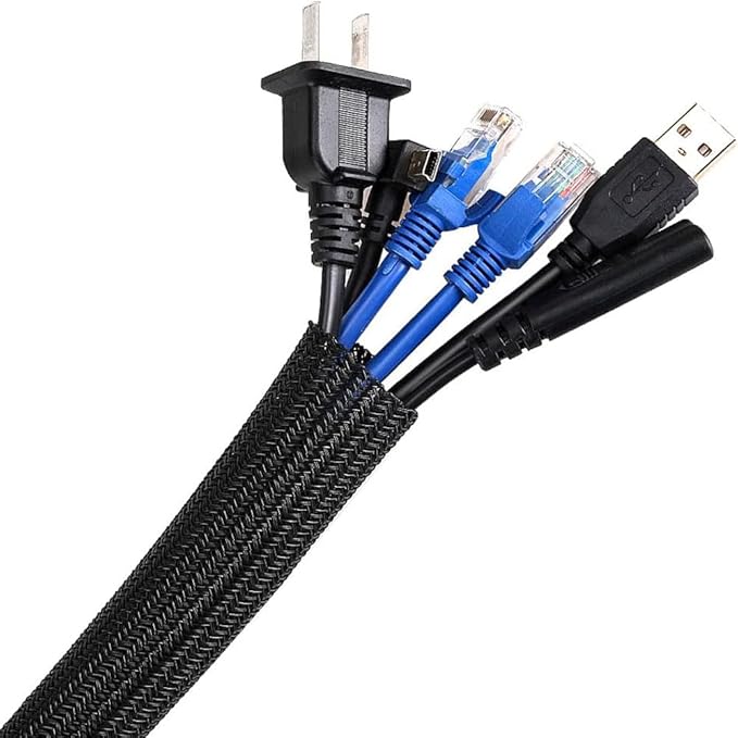AGPTEK Cable Sleeve, 10ft - 4/5 inch Cable Management Cord Hider, Black | Desk Cord Cover Organizer Wire Hider for Office Computer TV Wire Loom Tubing Pet-Proof Cord Protector from Cat Dog Chewing