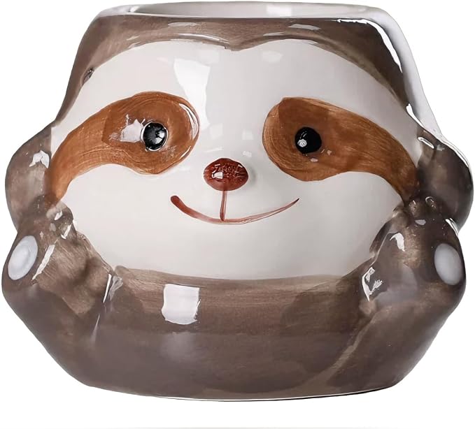 Ceramic Sloth Shaped Pen Pencil Holder for Desk Decoration Accessories Sloth Decor Makeup Brush Pen Cups Succulent Plant Pot Office School Ideal Gifts for Women, Mom or Birthdays