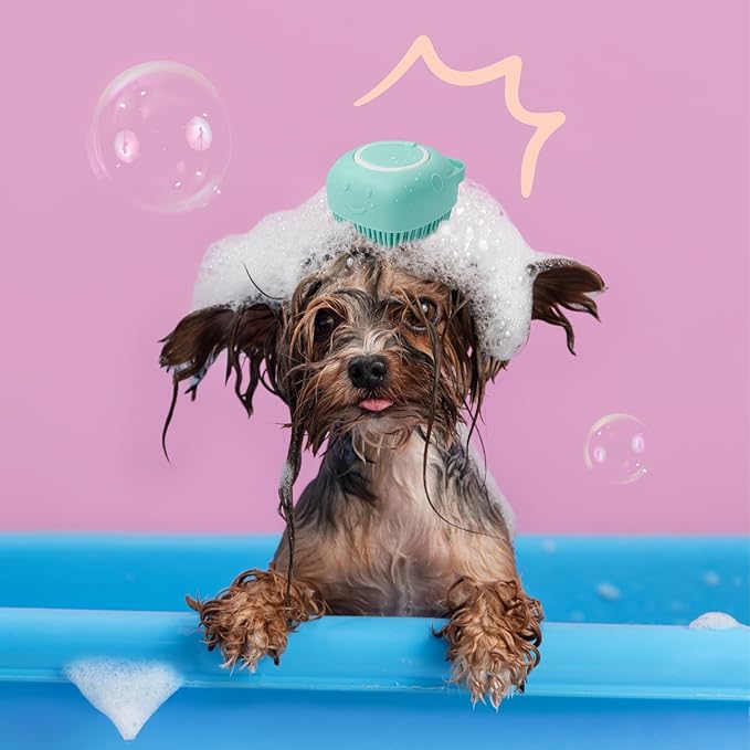 Portable Pet Bath Brush for Dogs and Cats, Silicone Rubber Shower Massage Brush, Shampoo Dispensing Cleaning Washing Tool