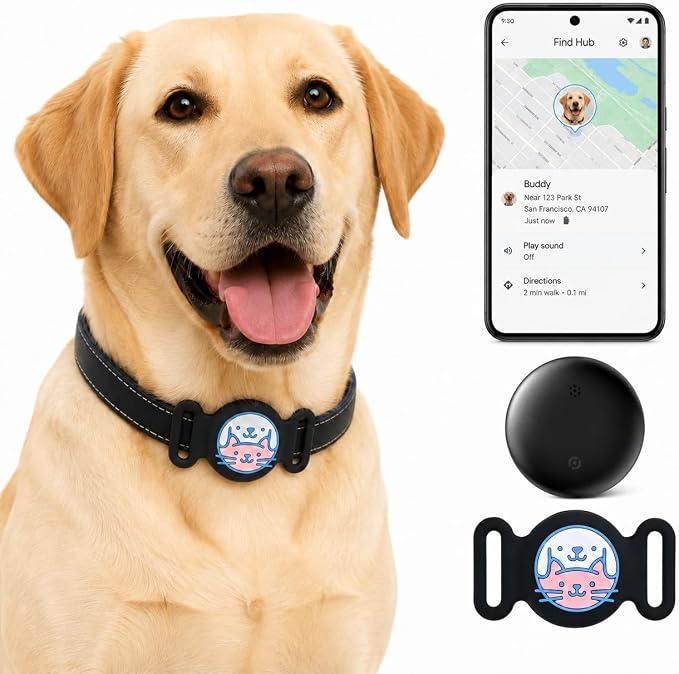 GPS Collar for Dogs, Pet Tracker for Dogs (Android Only), Waterproof Smart Tag Compatible with Google Find My, No Monthly Fee, Dog GPS Tracker Collar for Small Large Dogs (Android Tracker for Dog)