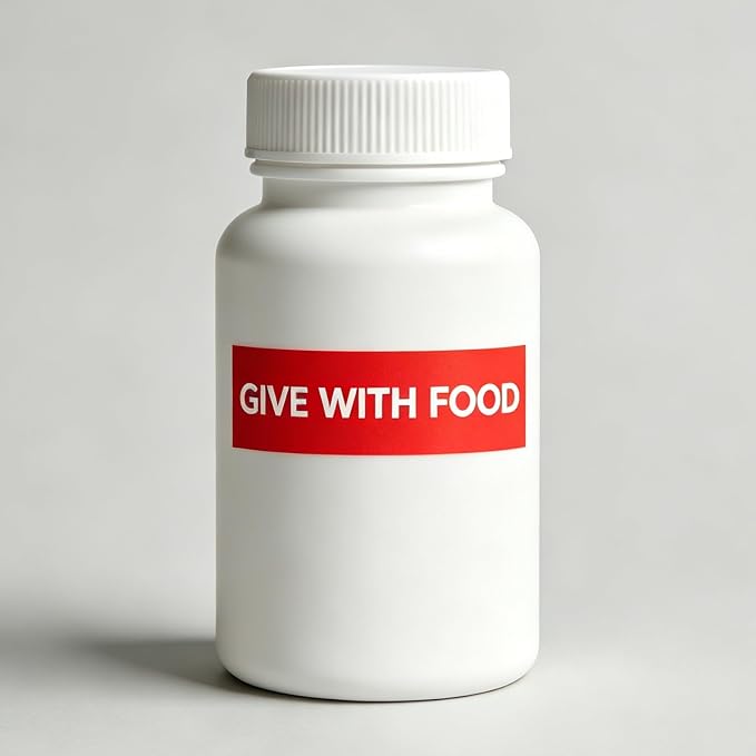 300PCS Give with Food Medication Instruction Labels, Color-Coded Self-Adhesive Veterinary Pharmacy Stickers for Medical Containers, Drugstore & Hospital Organization, 1.6 x 0.4 inch