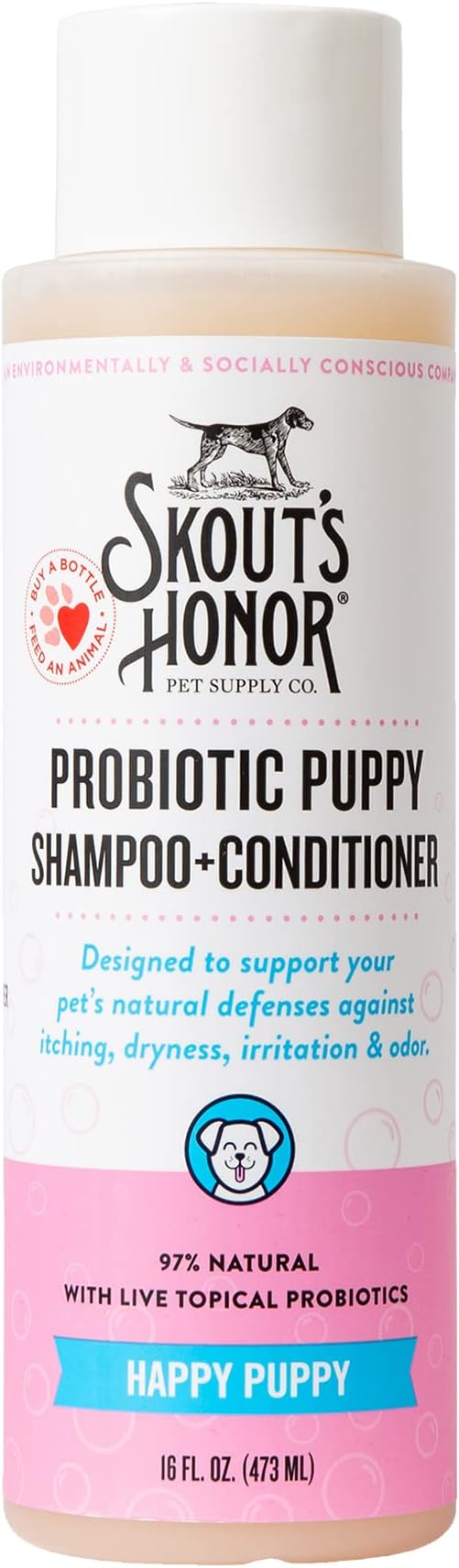 Skout’s Honor Probiotic Natural Dog Shampoo and Conditioner with Avocado Oil & Omega-3s, Gentle Puppy Shampoo, Hydrating Dog Conditioner, 97% Natural, Paraben & Sulfate-Free, Cruelty-Free, 16 oz