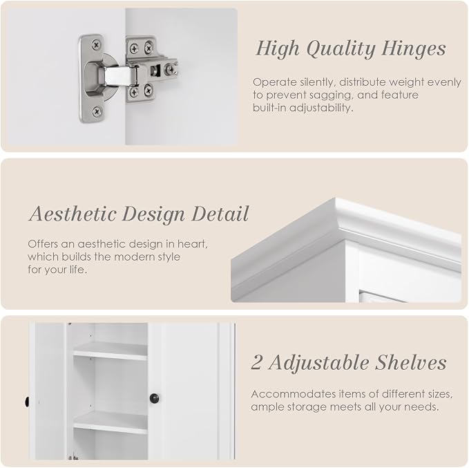 Spirich Bathroom Wall Cabinet, White Medicine Cabinet with 2 Doors | 2 Adjustable Shelves, Shaker Doors & Black Knobs, Compact Wall Storage for Bathroom, Kitchen & Laundry Room
