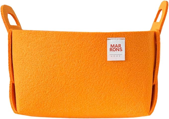 Collapsible Felt ORANGE Storage Bin Small 7.1"x5.1"x5.1" – Foldable Basket with Handles for Closet, Storage, Laundry Room Organization, Decorative Storage Baskets for Shelves, Nursery
