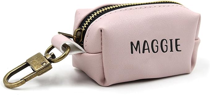 Dog Poop Bag Holder For Leash,Custom Leather Dog Poop Bag Holder,Outdoor Dog Poop Bag Dispenser,Garbage Bag Organizer For Easy Access,Pet Waste Bag Dispenser (Pink)