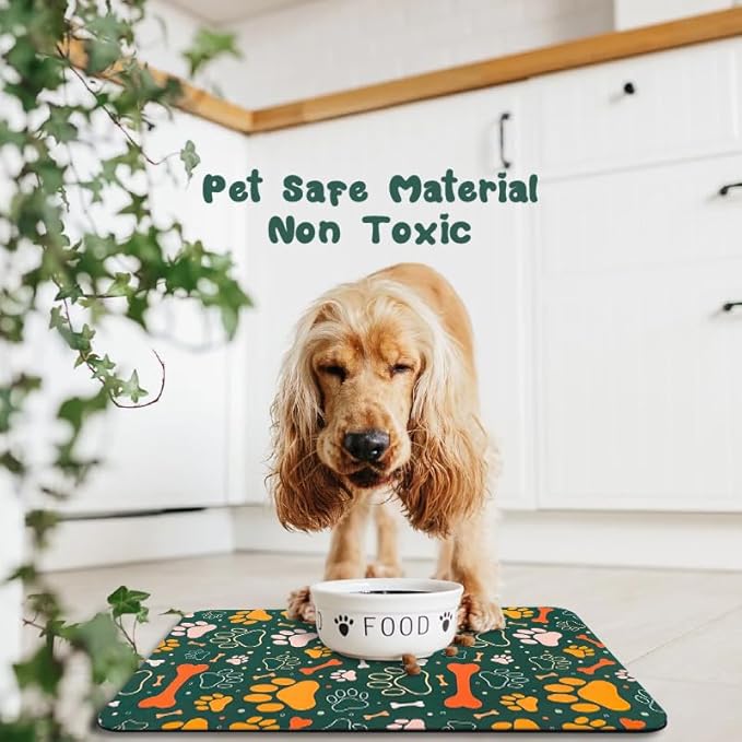 Dog Food Mats for Floors Waterproof, Dog Cat Water Bowl Mats Pet Feeding Absorbent Mat Dog Cat Pet Placemats for Food and Water Bone 17 * 30 inch