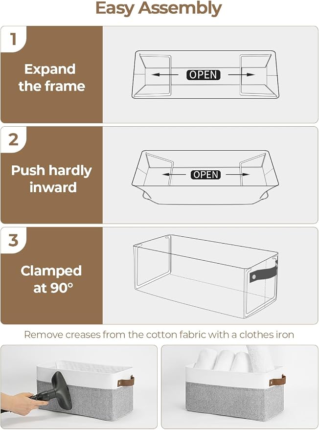 StorageWorks Narrow Storage Bins, Gray and White, 2-Pack | With Metal Frame, Sturdy Structure, PU Handles, Toilet Paper Storage, Small Storage Bins, For Bathroom, Closet, Shelf