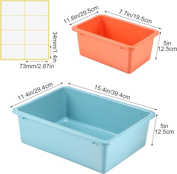 Zonon 12 Pcs Plastic Cubby Bins Office Storage Container Storage Bins Plastic Organization with 1 Pack Self Adhesive Label for Library Office Home Nursery(Pastel)