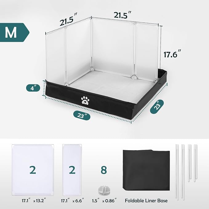 MEEXPAWS Dog Pee Pad Holder Foldable with Dog Litter Box Enclosure High Wall, Puppy Pad Holder Tray with DIY Splash Guard for 22’’x22’’ Pee Pads, Indoor Dog Potty for Small to Medium Dogs, Easy Clean