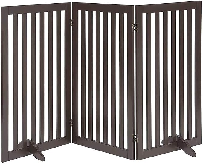 unipaws 36”H Free Standing Pet Gate for Dog Cat, 60”Wide Wooden Dog Gates | Foldable Pet Fence for Doorway, Stairs, Step, Expandable Doggy Barrier, Indoor Use